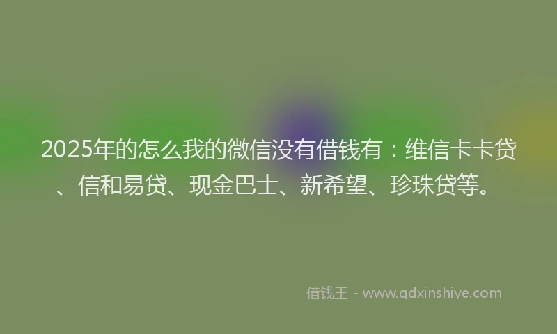 2025年的怎么我的微信没有借钱有：维信卡卡贷、信和易贷、现金巴士、新希望、珍珠贷等。