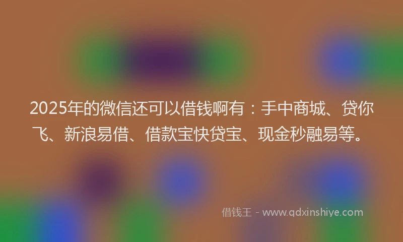 2025年的微信还可以借钱啊有：手中商城、贷你飞、新浪易借、借款宝快贷宝、现金秒融易等。