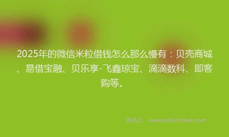 2025年的微信米粒借钱怎么那么慢有：贝壳商城、易借宝融、贝乐享-飞鑫琼宝、滴滴数科、即客购等。