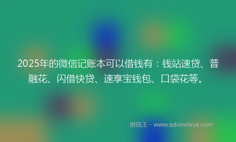 2025年的微信记账本可以借钱有：钱站速贷、普融花、闪借快贷、速享宝钱包、口袋花等。