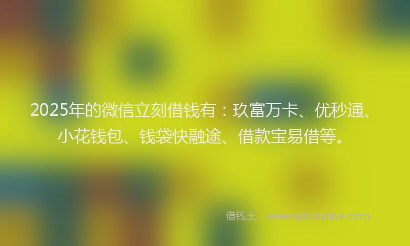2025年的微信立刻借钱有：玖富万卡、优秒通、小花钱包、钱袋快融途、借款宝易借等。