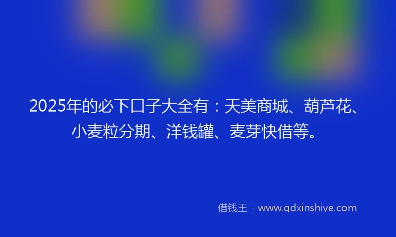 2025年的必下口子大全有：天美商城、葫芦花、小麦粒分期、洋钱罐、麦芽快借等。