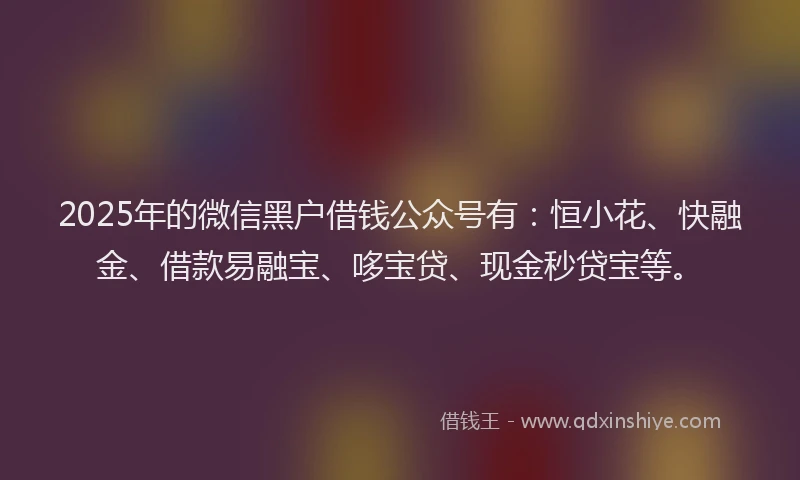 2025年的微信黑户借钱公众号有：恒小花、快融金、借款易融宝、哆宝贷、现金秒贷宝等。
