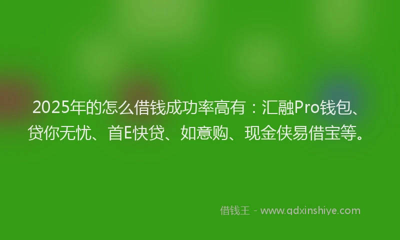 2025年的怎么借钱成功率高有：汇融Pro钱包、贷你无忧、首E快贷、如意购、现金侠易借宝等。