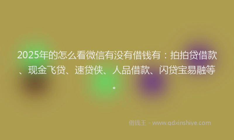2025年的怎么看微信有没有借钱有：拍拍贷借款、现金飞贷、速贷侠、人品借款、闪贷宝易融等。