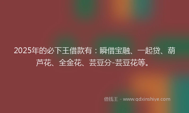2025年的必下王借款有：瞬借宝融、一起贷、葫芦花、全金花、芸豆分-芸豆花等。