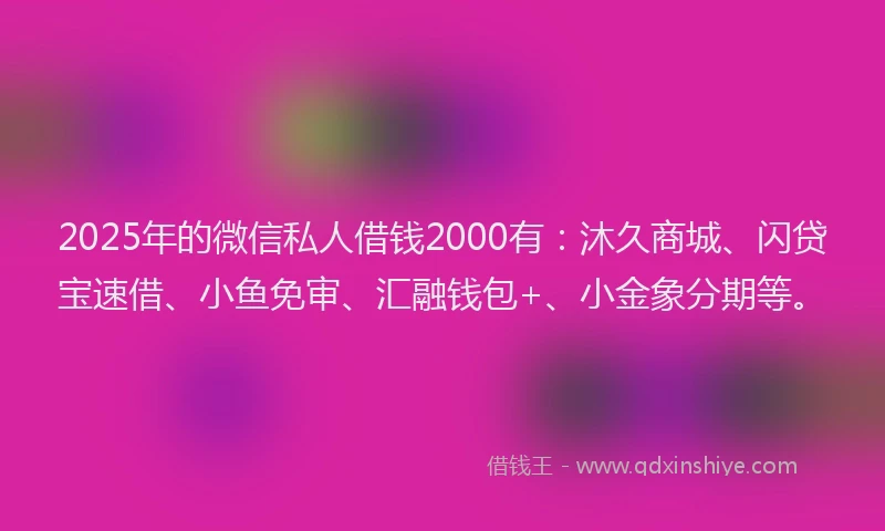2025年的微信私人借钱2000有：沐久商城、闪贷宝速借、小鱼免审、汇融钱包+、小金象分期等。