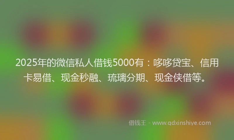 2025年的微信私人借钱5000有：哆哆贷宝、信用卡易借、现金秒融、琉璃分期、现金侠借等。