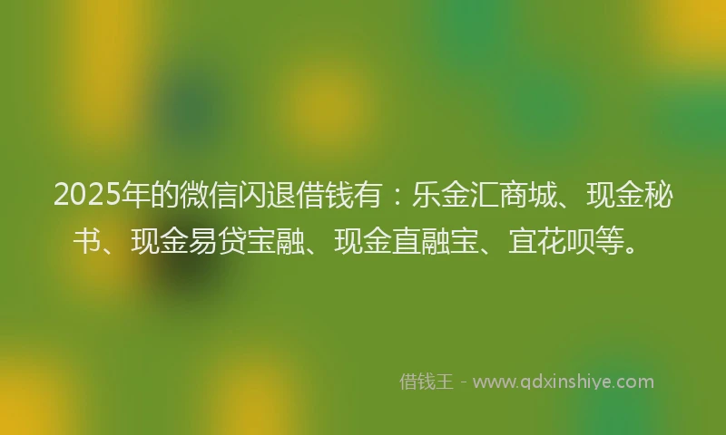 2025年的微信闪退借钱有：乐金汇商城、现金秘书、现金易贷宝融、现金直融宝、宜花呗等。