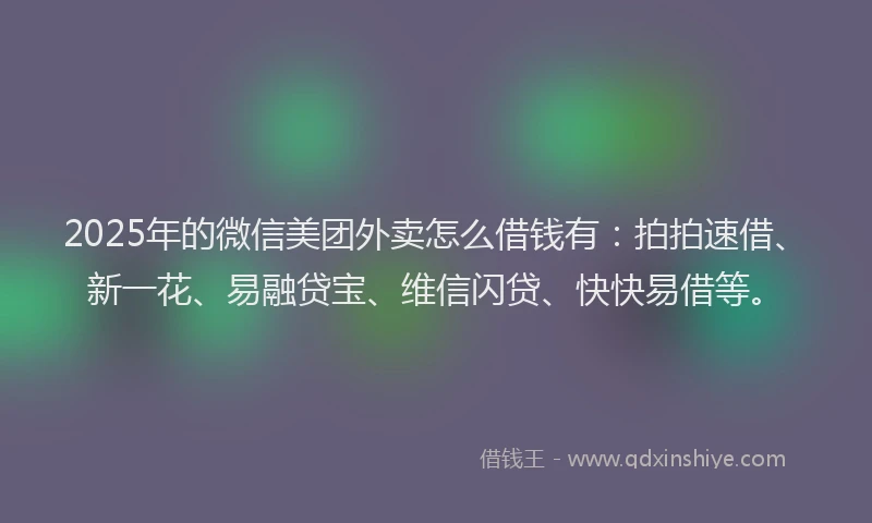 2025年的微信美团外卖怎么借钱有：拍拍速借、新一花、易融贷宝、维信闪贷、快快易借等。