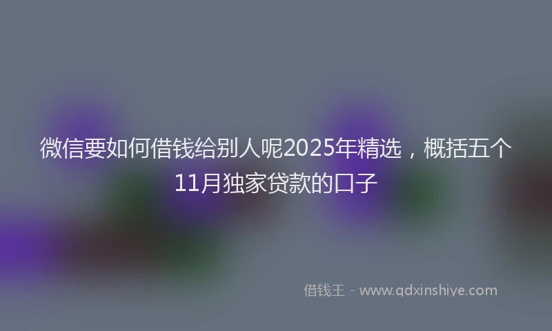 微信要如何借钱给别人呢2025年精选，概括五个11月独家贷款的口子
