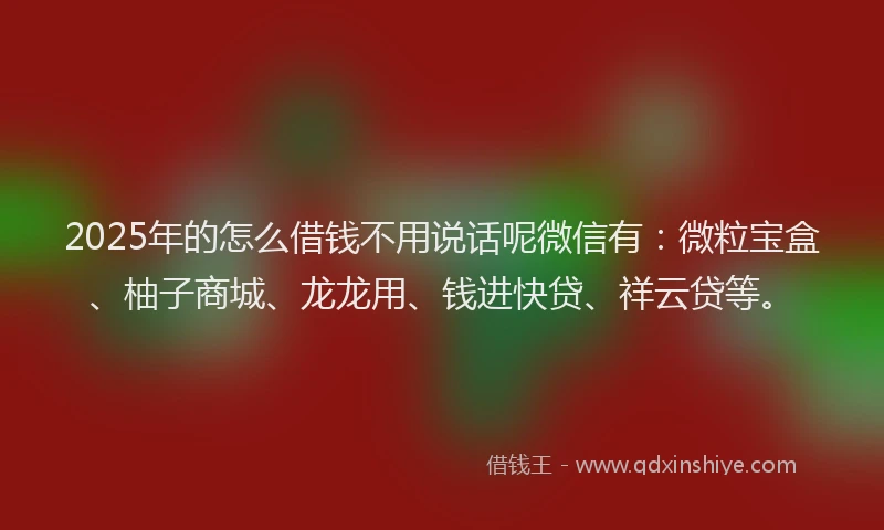 2025年的怎么借钱不用说话呢微信有：微粒宝盒、柚子商城、龙龙用、钱进快贷、祥云贷等。