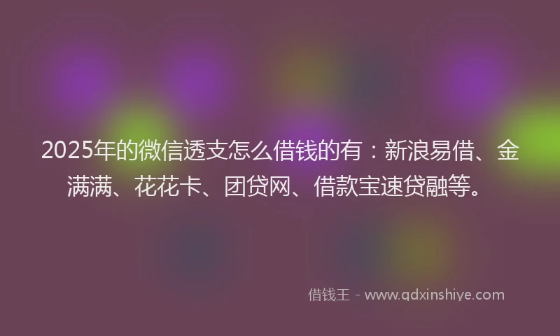 2025年的微信透支怎么借钱的有：新浪易借、金满满、花花卡、团贷网、借款宝速贷融等。
