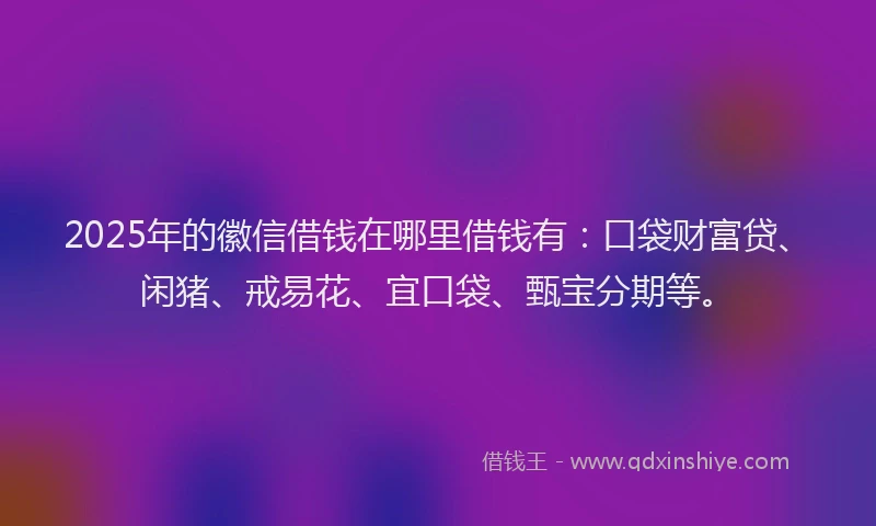 2025年的徽信借钱在哪里借钱有：口袋财富贷、闲猪、戒易花、宜口袋、甄宝分期等。