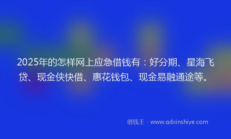 2025年的怎样网上应急借钱有：好分期、星海飞贷、现金侠快借、惠花钱包、现金易融通途等。
