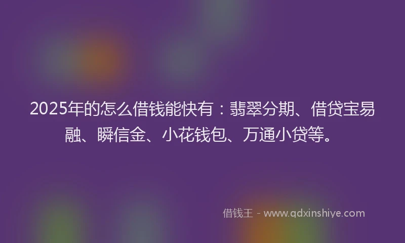 2025年的怎么借钱能快有：翡翠分期、借贷宝易融、瞬信金、小花钱包、万通小贷等。