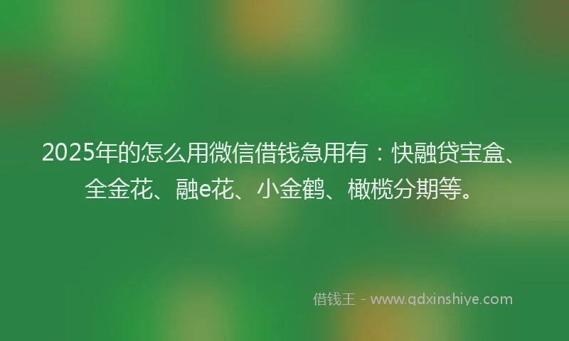 2025年的怎么用微信借钱急用有：快融贷宝盒、全金花、融e花、小金鹤、橄榄分期等。