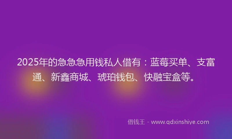 2025年的急急急用钱私人借有：蓝莓买单、支富通、新鑫商城、琥珀钱包、快融宝盒等。