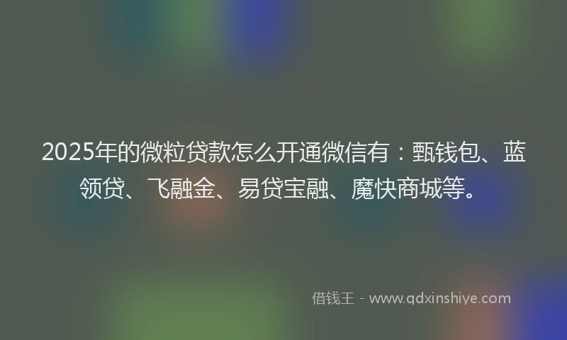 2025年的微粒贷款怎么开通微信有：甄钱包、蓝领贷、飞融金、易贷宝融、魔快商城等。