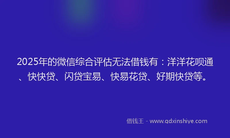 2025年的微信综合评估无法借钱有：洋洋花呗通、快快贷、闪贷宝易、快易花贷、好期快贷等。