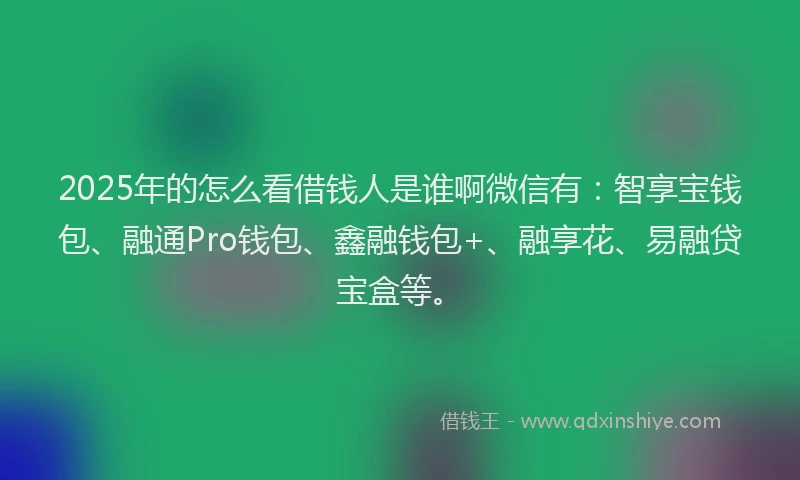 2025年的怎么看借钱人是谁啊微信有：智享宝钱包、融通Pro钱包、鑫融钱包+、融享花、易融贷宝盒等。