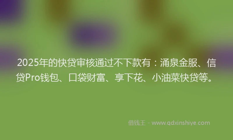 2025年的快贷审核通过不下款有：涌泉金服、信贷Pro钱包、口袋财富、享下花、小油菜快贷等。