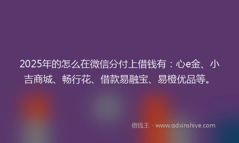 2025年的怎么在微信分付上借钱有：心e金、小吉商城、畅行花、借款易融宝、易橙优品等。