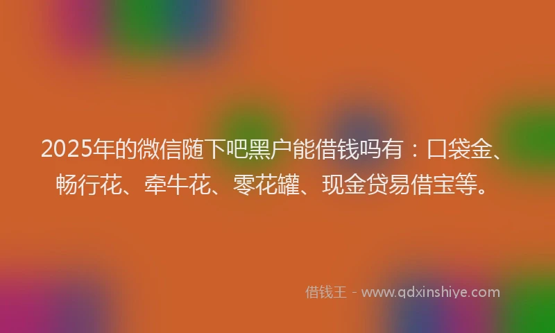 2025年的微信随下吧黑户能借钱吗有：口袋金、畅行花、牵牛花、零花罐、现金贷易借宝等。