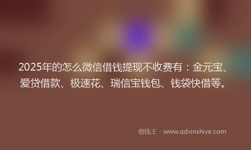 2025年的怎么微信借钱提现不收费有：金元宝、爱贷借款、极速花、瑞信宝钱包、钱袋快借等。