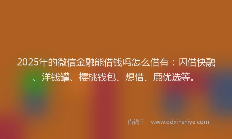 2025年的微信金融能借钱吗怎么借有：闪借快融、洋钱罐、樱桃钱包、想借、鹿优选等。