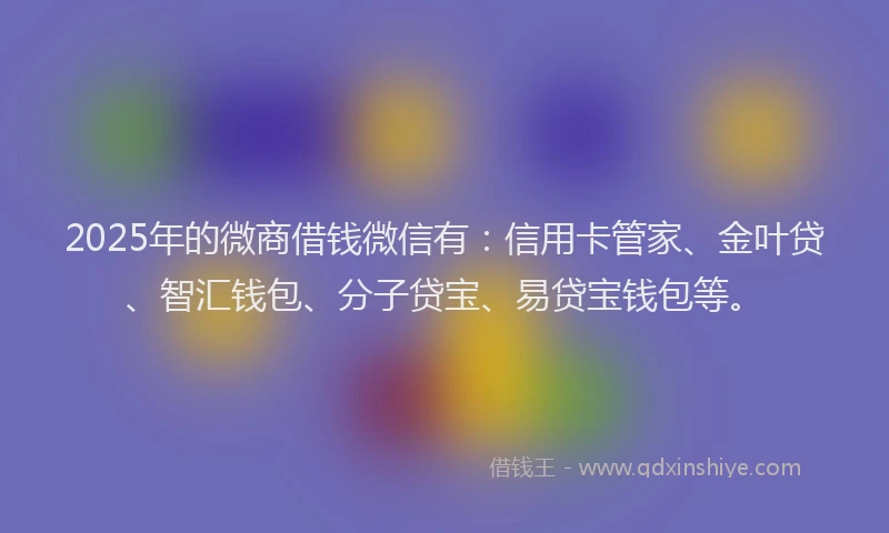 2025年的微商借钱微信有：信用卡管家、金叶贷、智汇钱包、分子贷宝、易贷宝钱包等。
