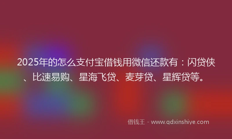 2025年的怎么支付宝借钱用微信还款有：闪贷侠、比速易购、星海飞贷、麦芽贷、星辉贷等。