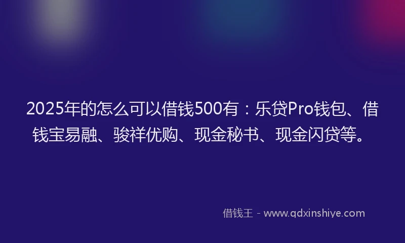 2025年的怎么可以借钱500有：乐贷Pro钱包、借钱宝易融、骏祥优购、现金秘书、现金闪贷等。