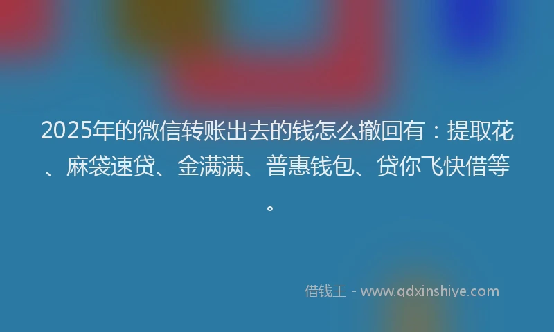 2025年的微信转账出去的钱怎么撤回有：提取花、麻袋速贷、金满满、普惠钱包、贷你飞快借等。