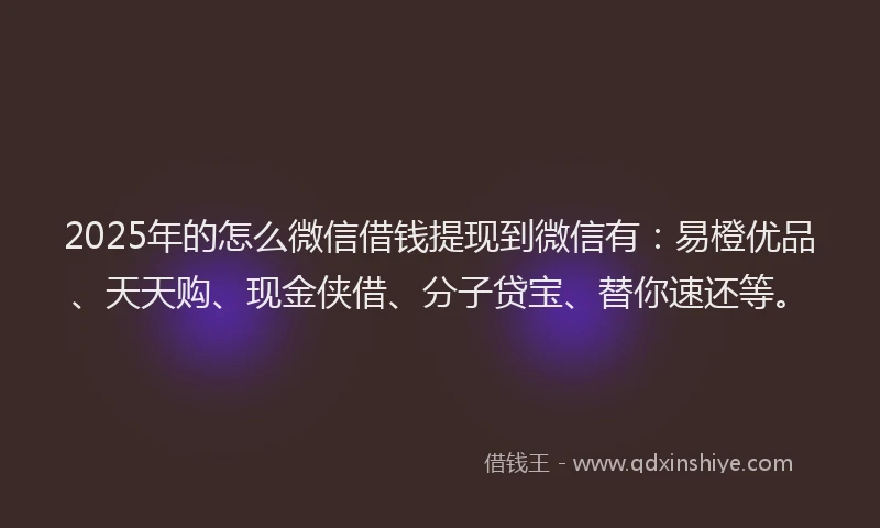 2025年的怎么微信借钱提现到微信有：易橙优品、天天购、现金侠借、分子贷宝、替你速还等。
