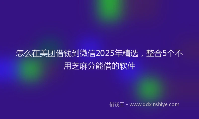 怎么在美团借钱到微信2025年精选，整合5个不用芝麻分能借的软件