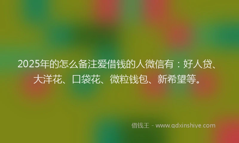 2025年的怎么备注爱借钱的人微信有：好人贷、大洋花、口袋花、微粒钱包、新希望等。