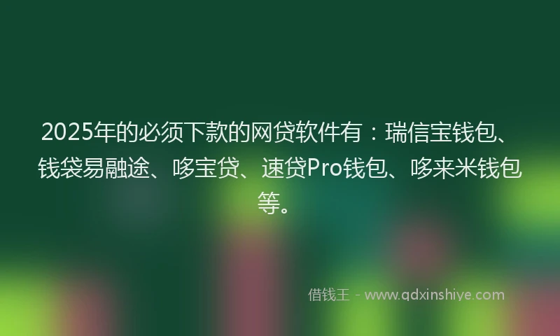 2025年的必须下款的网贷软件有：瑞信宝钱包、钱袋易融途、哆宝贷、速贷Pro钱包、哆来米钱包等。