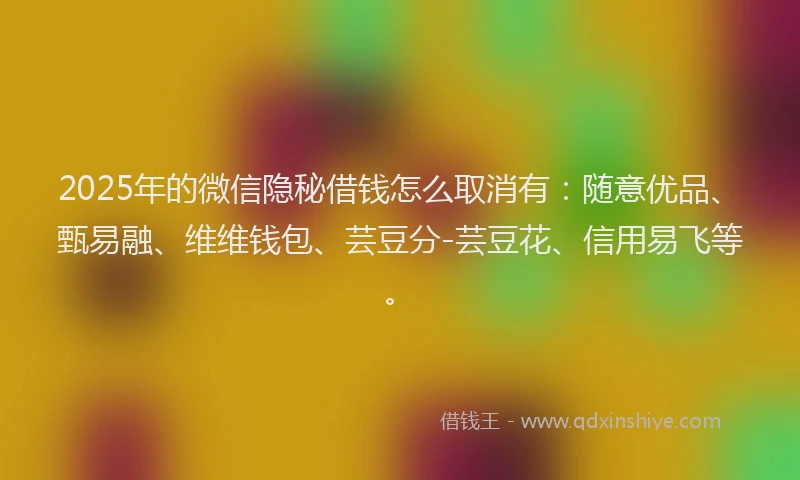 2025年的微信隐秘借钱怎么取消有：随意优品、甄易融、维维钱包、芸豆分-芸豆花、信用易飞等。