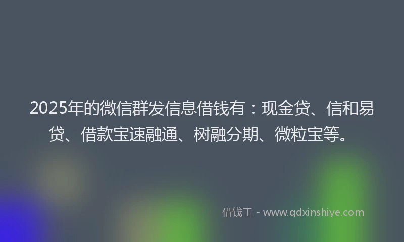 2025年的微信群发信息借钱有：现金贷、信和易贷、借款宝速融通、树融分期、微粒宝等。