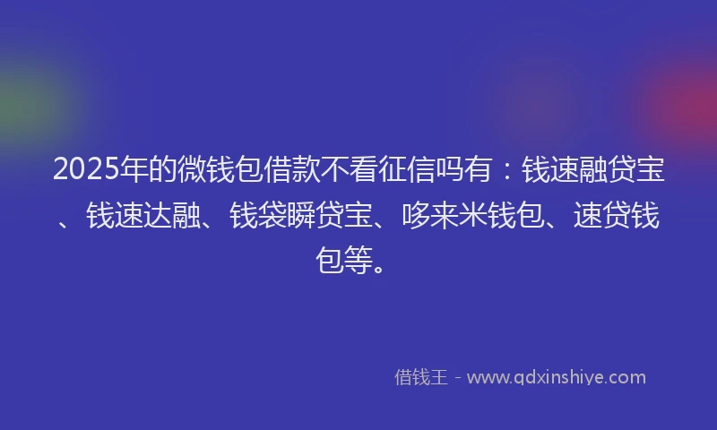 2025年的微钱包借款不看征信吗有：钱速融贷宝、钱速达融、钱袋瞬贷宝、哆来米钱包、速贷钱包等。