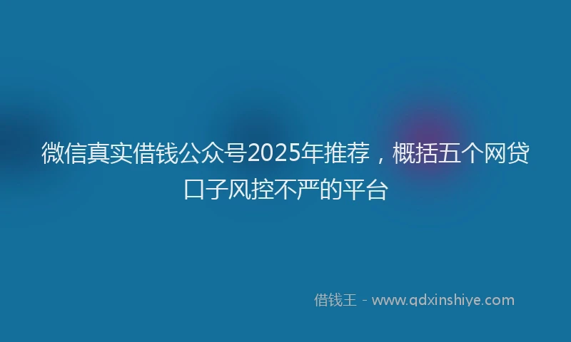 微信真实借钱公众号2025年推荐，概括五个网贷口子风控不严的平台