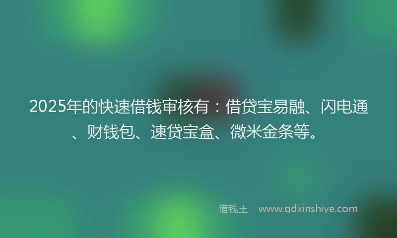 2025年的快速借钱审核有：借贷宝易融、闪电通、财钱包、速贷宝盒、微米金条等。