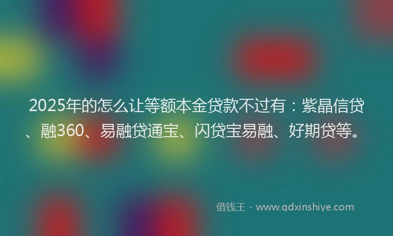 2025年的怎么让等额本金贷款不过有：紫晶信贷、融360、易融贷通宝、闪贷宝易融、好期贷等。