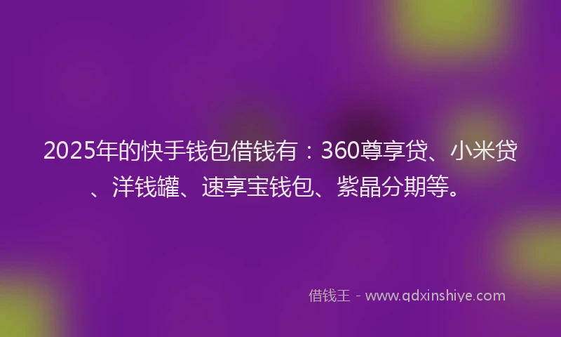 2025年的快手钱包借钱有：360尊享贷、小米贷、洋钱罐、速享宝钱包、紫晶分期等。