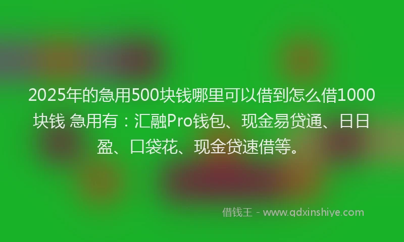 2025年的急用500块钱哪里可以借到怎么借1000块钱 急用有：汇融Pro钱包、现金易贷通、日日盈、口袋花、现金贷速借等。