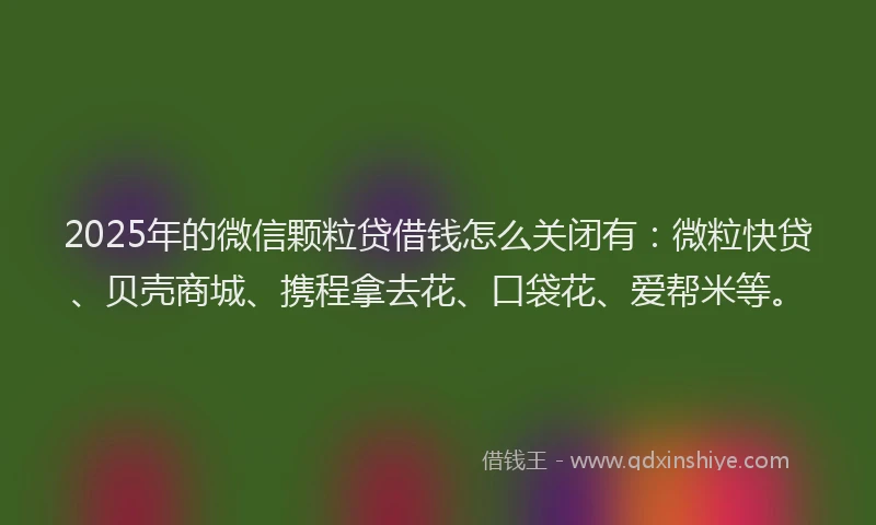2025年的微信颗粒贷借钱怎么关闭有：微粒快贷、贝壳商城、携程拿去花、口袋花、爱帮米等。