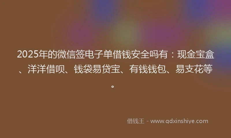 2025年的微信签电子单借钱安全吗有：现金宝盒、洋洋借呗、钱袋易贷宝、有钱钱包、易支花等。