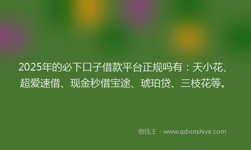 2025年的必下口子借款平台正规吗有：天小花、超爱速借、现金秒借宝途、琥珀贷、三枝花等。