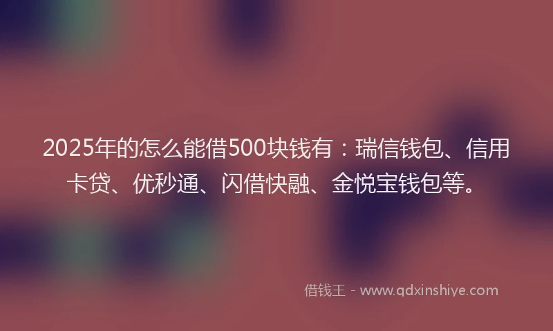 2025年的怎么能借500块钱有：瑞信钱包、信用卡贷、优秒通、闪借快融、金悦宝钱包等。